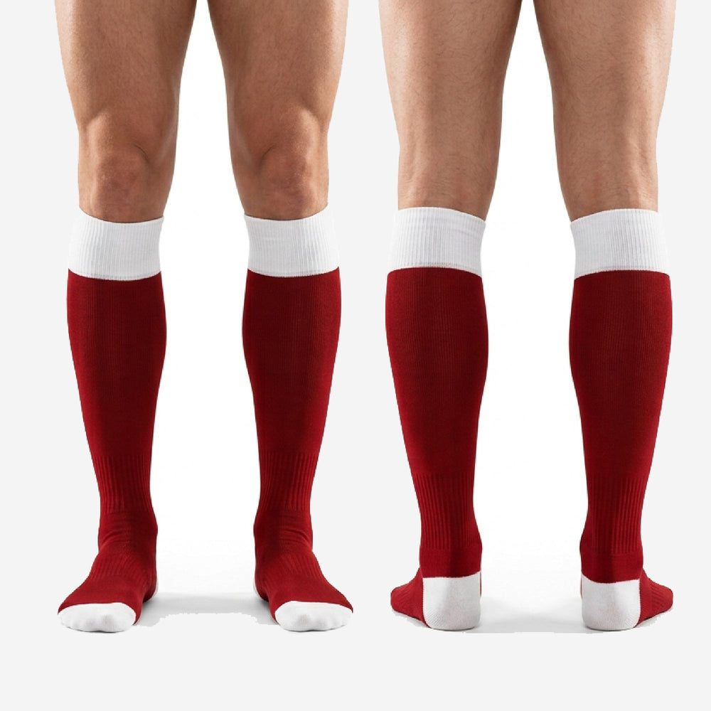White Trim Custom Red Socks Soccer - Dark Red