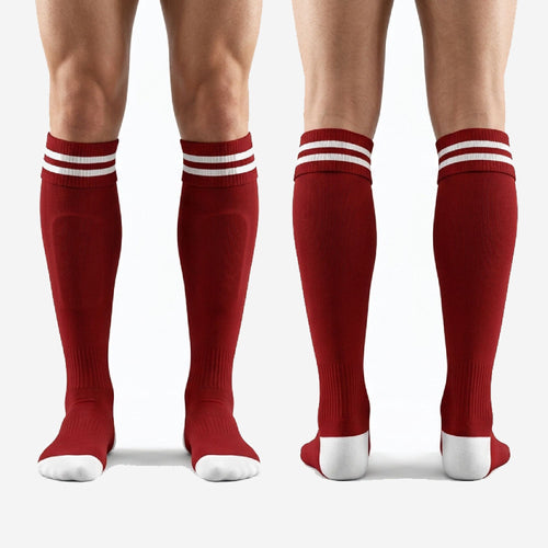 Red and White Soccer Socks - Custom Dark Red, Full Dye
