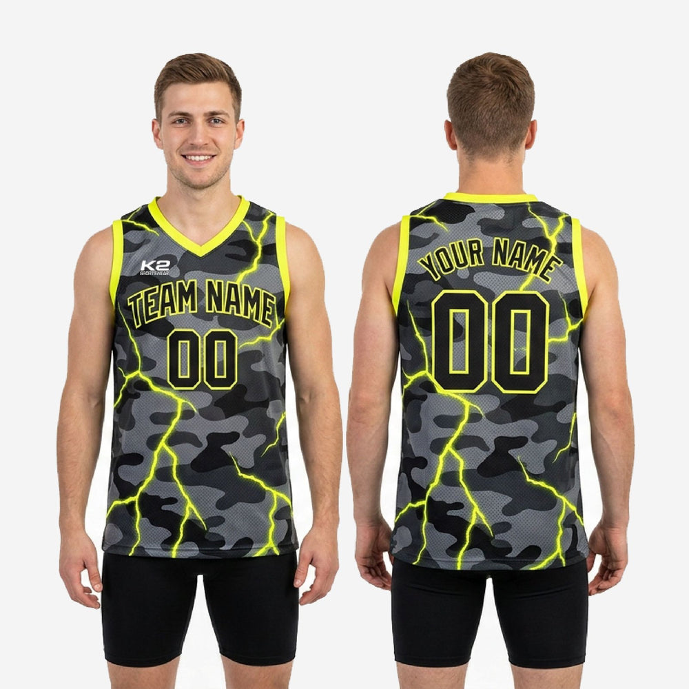 Custom Digital Camo Basketball Jerseys in Your Colors - Gray Neon