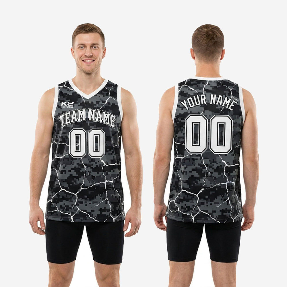 Custom Digital Camo Basketball Jerseys for Teams - Black and White