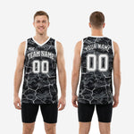 Size and specification chart for custom digital camo basketball jerseys showing youth and adult size measurements