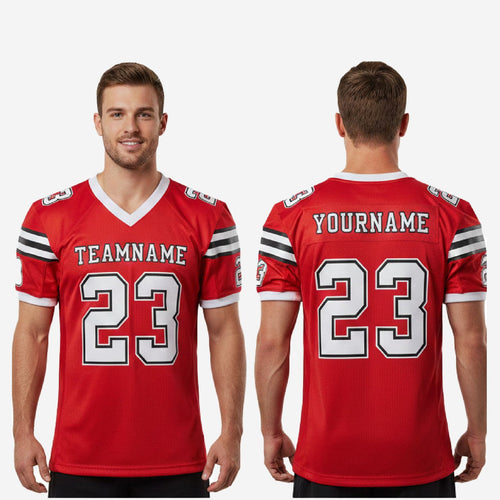 Stripe Custom Football Jerseys with Logo - Red and Black