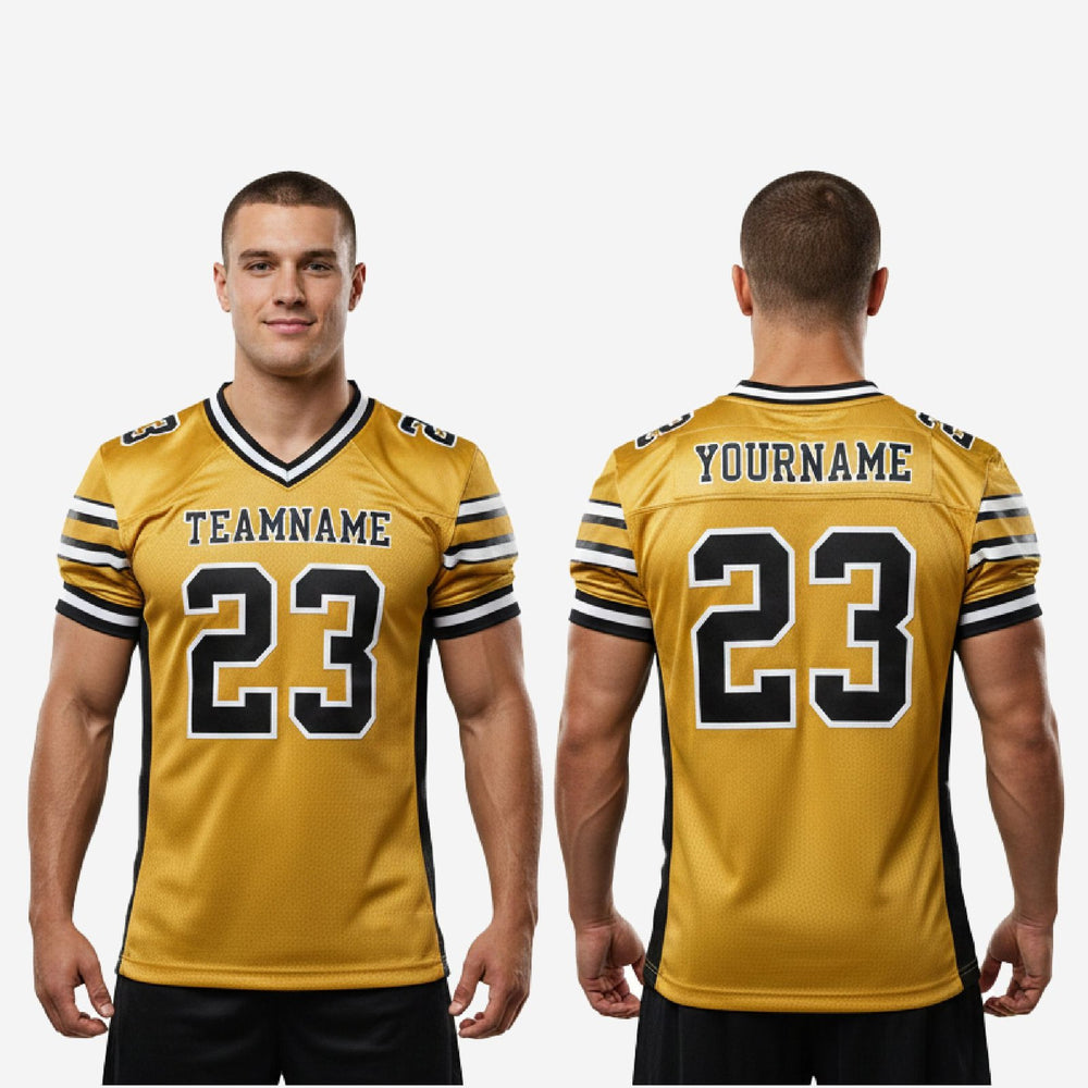 Mesh Custom Football Jerseys with Names and Numbers - Gold and Black