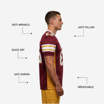 Back view of maroon custom American football jersey showing back number placement and nameplate area with gold and white design details