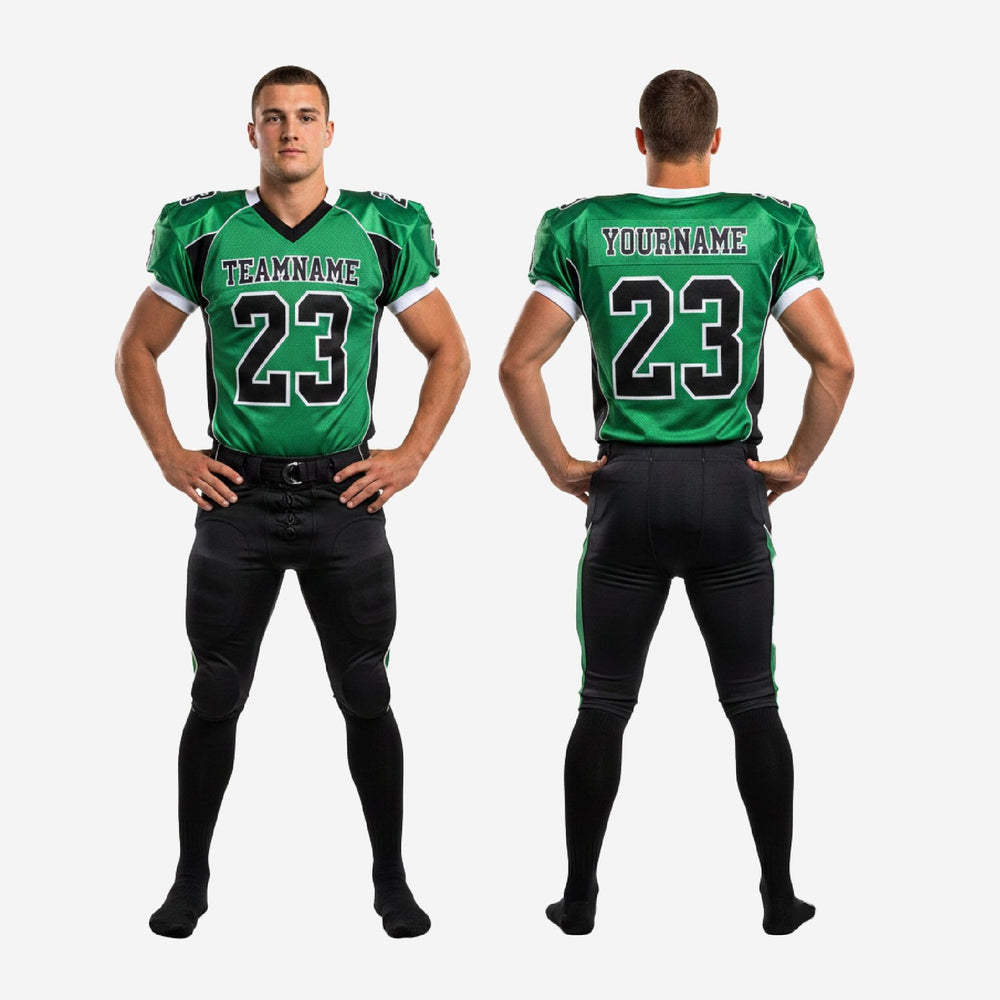 Custom Green and Black Football Uniforms with Logo