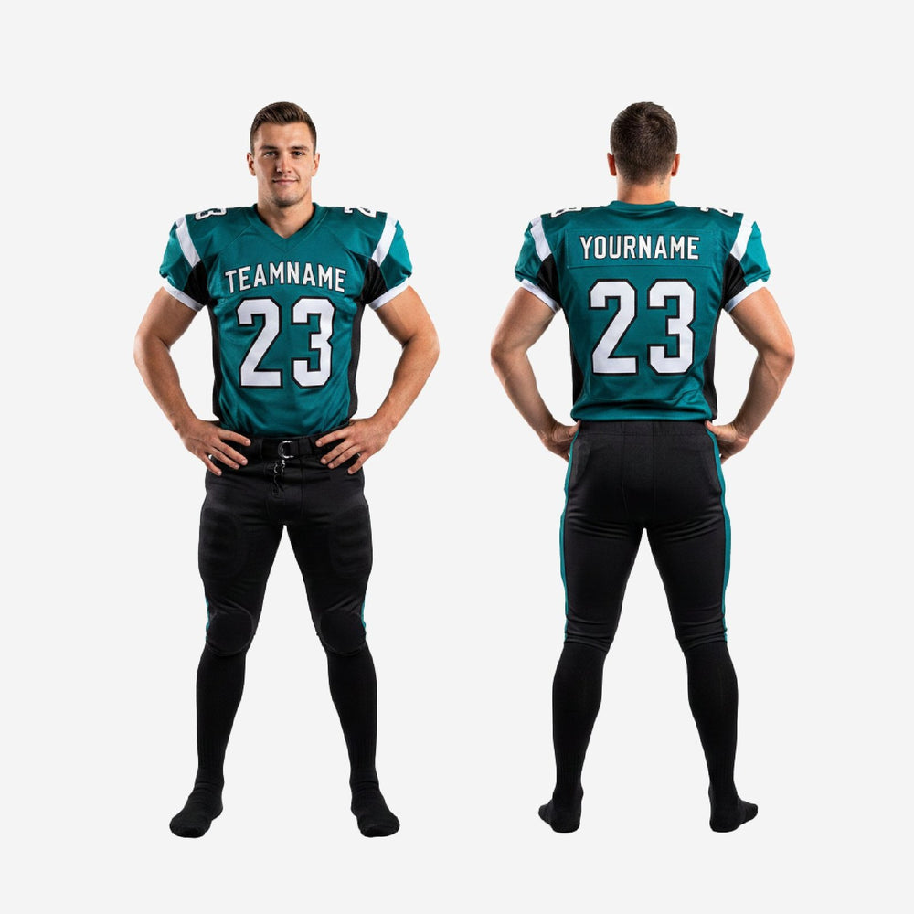 Side Panel Custom Football Uniform Sets in Teal and Black