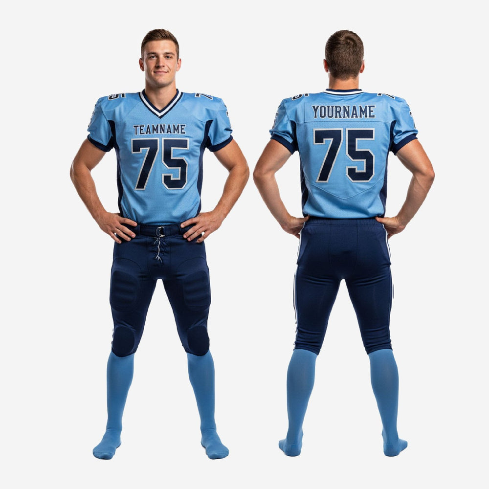 Custom Football Uniforms for Youth Teams - Light Blue and Navy