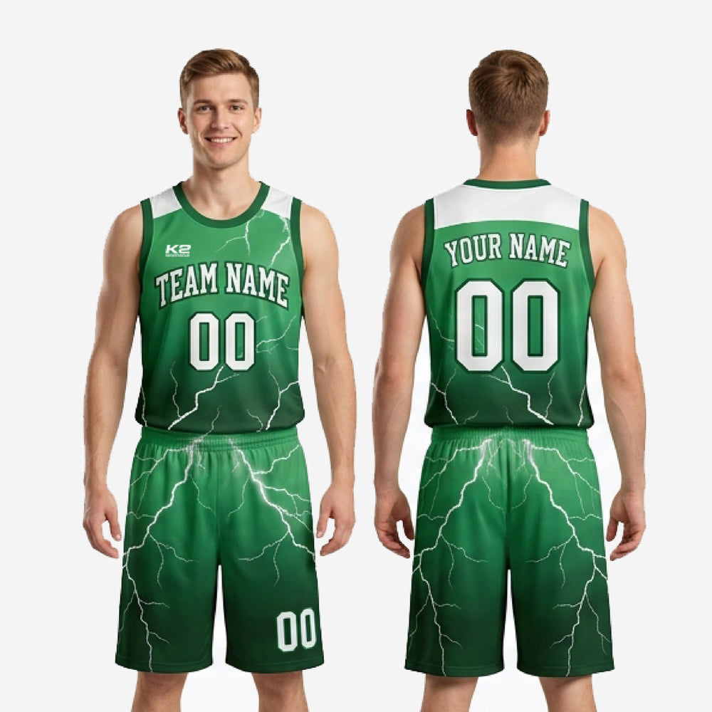 Custom Forest Green Basketball Uniforms - Green and White Sets