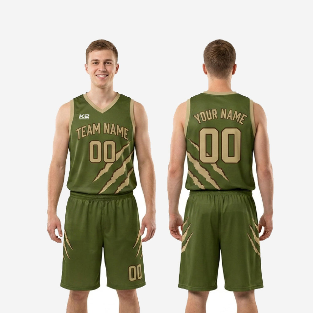 Custom Forest Green Basketball Uniforms with Your Logo - Green and Gold Set
