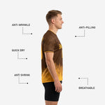 Athletic Gold pine tree silhouette hem detail on custom full print training jersey, edge-to-edge sublimated design