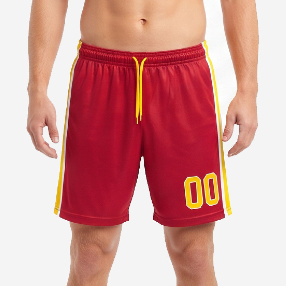Breathable Mesh Custom Gold Soccer Shorts - Crimson
