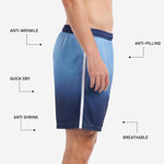 Navy elastic waistband detail on custom gradient blue soccer shorts with internal drawcord