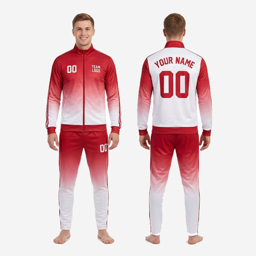 Full 2-piece custom gradient red and white soccer tracksuit set for mens club and team orders