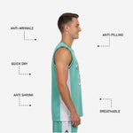 Back view of the custom green basketball jersey displaying sublimated back number and player name placement on mint green performance knit