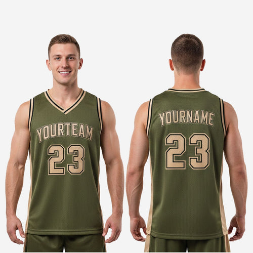 Size and specification chart for custom green basketball jerseys available in youth and adult sizing