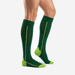 Custom green soccer socks ribbed elastic cuff detail in Forest Green knit construction