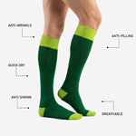 Lime Green heel and toe accent panels on custom green soccer socks, detail view