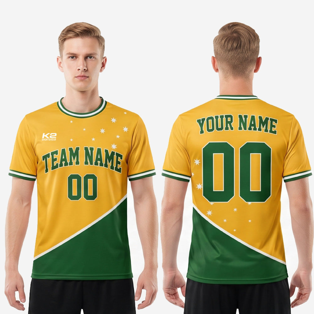 Custom Green Soccer Team Jersey - Gold Matchday Kit