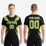 Back view of custom green soccer team jersey showing back name and number print zones in Lime Green sublimation