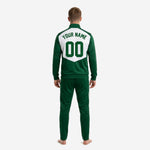 Forest Green custom soccer tracksuit chevron panel detail with team logo and player number placement