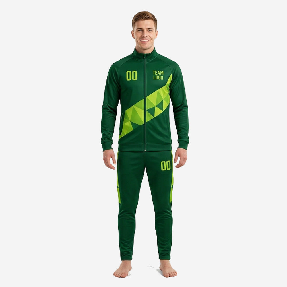 Stand Collar Custom Green Soccer Tracksuit - Forest Lime