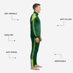 Close detail of Neon Green stand collar and full-zip closure on custom green soccer tracksuit jacket for club squads