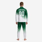 Stand collar detail on custom Forest Green soccer tracksuit jacket with full-zip front and raglan sleeve construction