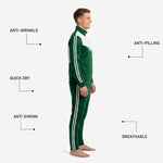 Custom green soccer tracksuit white stripe detail running full sleeve and pant leg length
