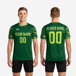 Back view of green soccer training jersey showing sublimated back number and player name arc in Neon Green