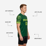 Back view of custom green soccer training jersey with player name and number zones in Neon Yellow