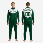 Custom green and white 2-piece soccer tracksuit jacket and pants full set on adult male