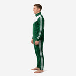 Custom green and white soccer tracksuit right side view showing stand collar and full zip