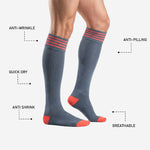 Custom grey soccer socks coral heel block and reinforced toe panel construction detail