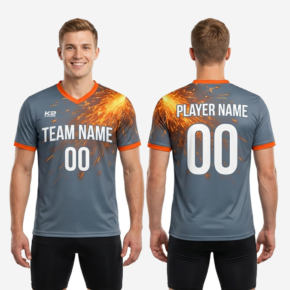 Custom Grey Soccer Training Jersey - Full Squad Orange Kit
