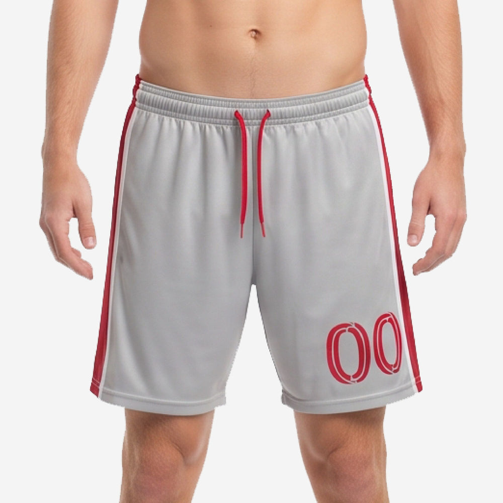 Classic Custom Grey Soccer Shorts - Grey and Red Kit