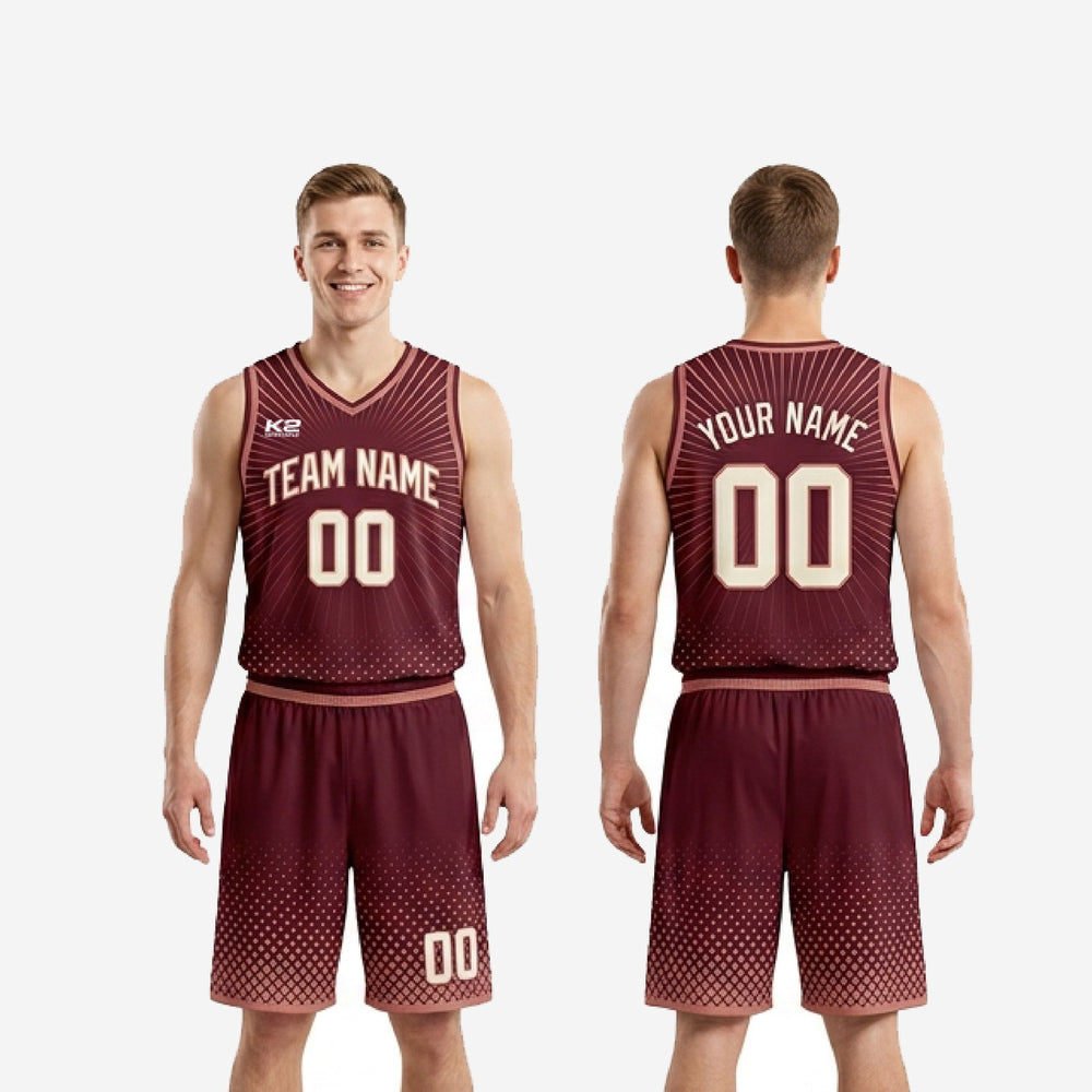 Side Panel Custom High School Basketball Uniforms in Maroon