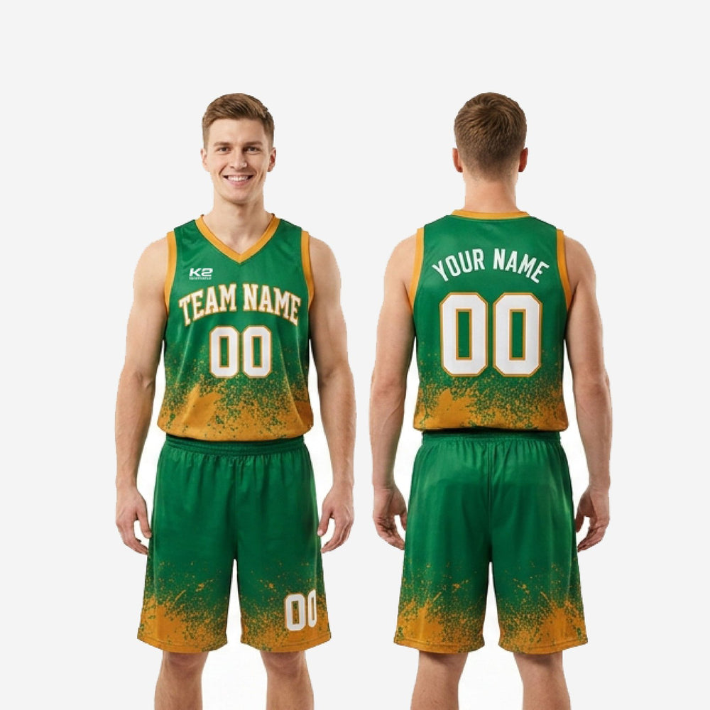 Custom Kelly Green Basketball Uniforms - Gold Team Order Set