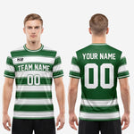 Full sublimation Kelly Green and White horizontal stripe soccer jersey made to order for club squads and recreational leagues