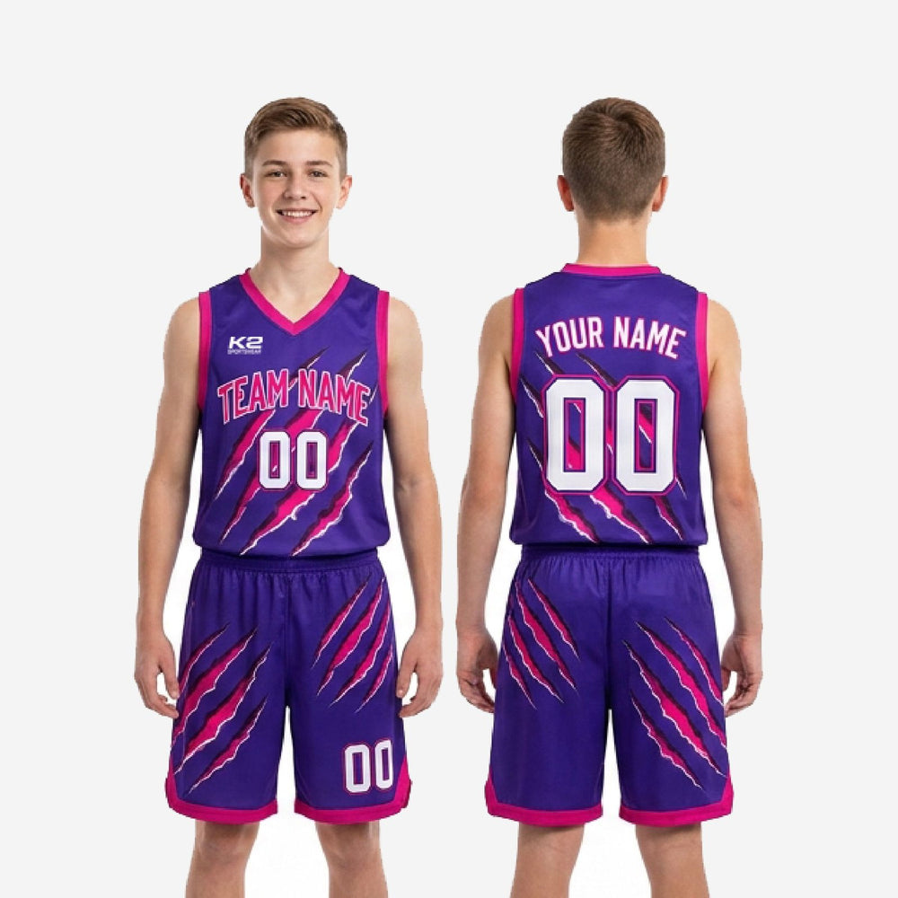 Custom Purple Pink Kids Basketball Uniforms - Jersey and Shorts