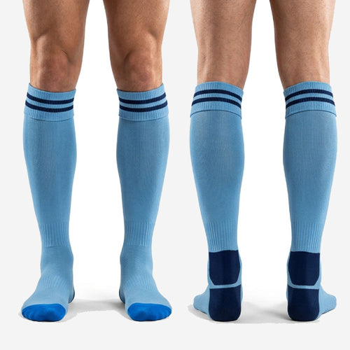 Custom Light Blue Soccer Socks - Navy, Youth and Adult Sizes