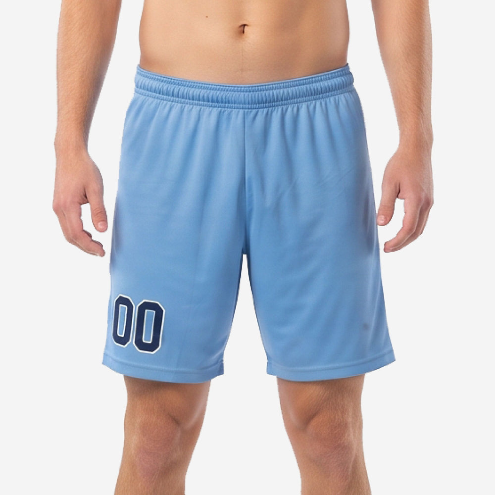 Custom Light Blue Soccer Shorts with Team Name and Numbers