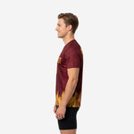Custom maroon and athletic gold sublimated soccer training jersey right side view showing full gradient and sleeve detail