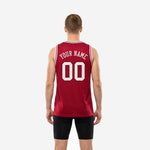 Opposite side view of custom maroon basketball jersey showing straight hem, side panel construction, and breathable mesh fabric