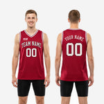 Size and spec chart for custom maroon basketball jerseys showing youth and adult sizing options