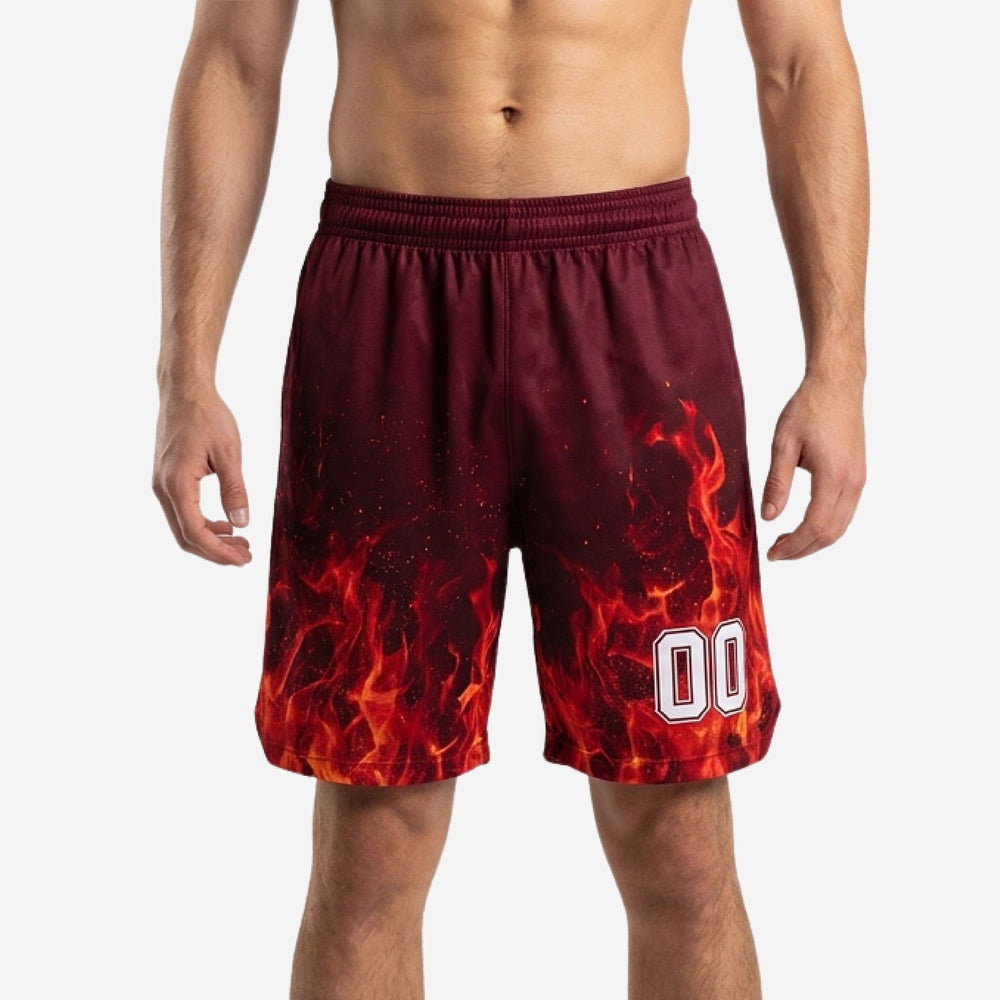Custom Maroon Basketball Shorts - Flame Print Team Cut