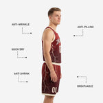 Back view of the custom maroon basketball jersey showing player name and back number in cream-gold sublimation print