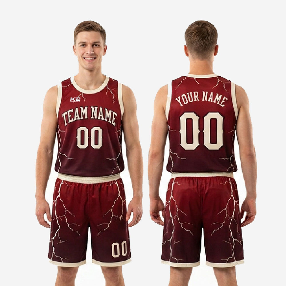 Custom Maroon and Gold Basketball Uniforms - Lightning Design