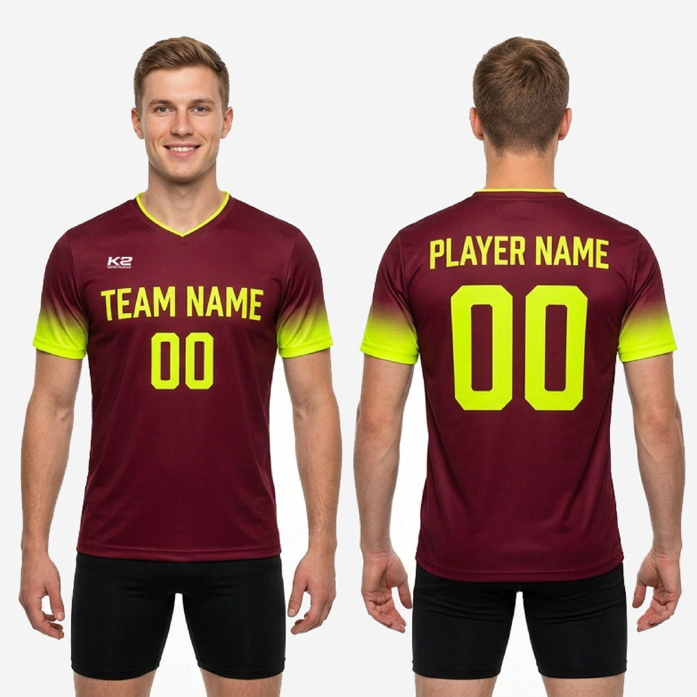 Breathable Mesh Custom Maroon Soccer Training Jersey - Neon Yellow