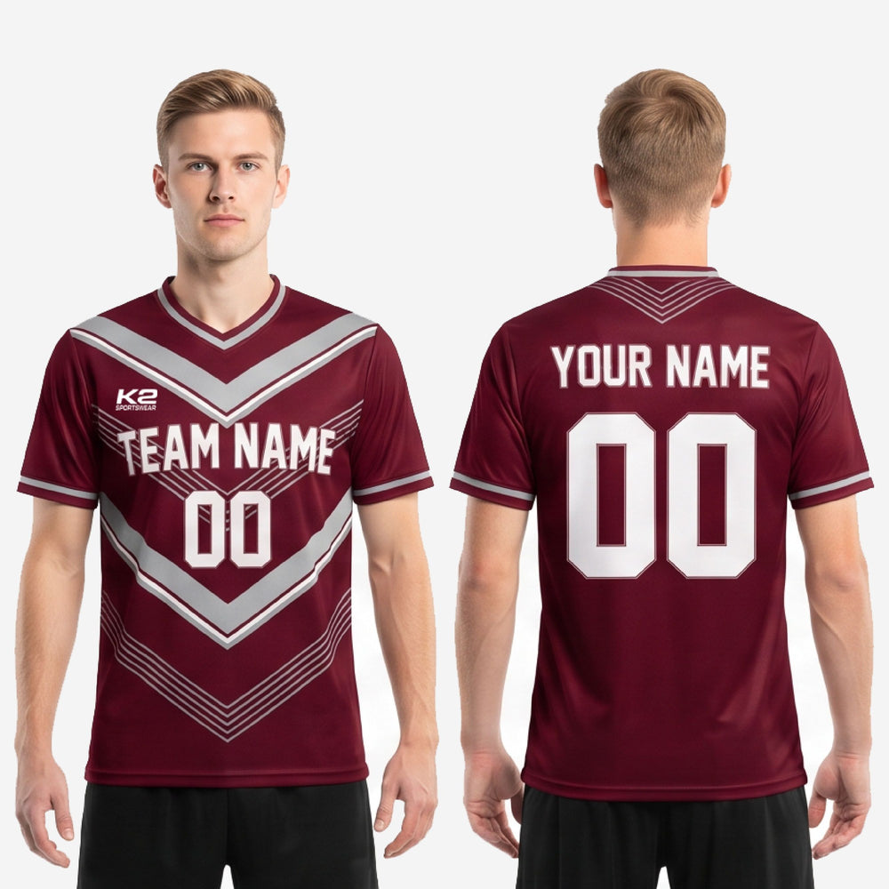 Red Soccer Shirts - Custom Maroon Geometric Jersey