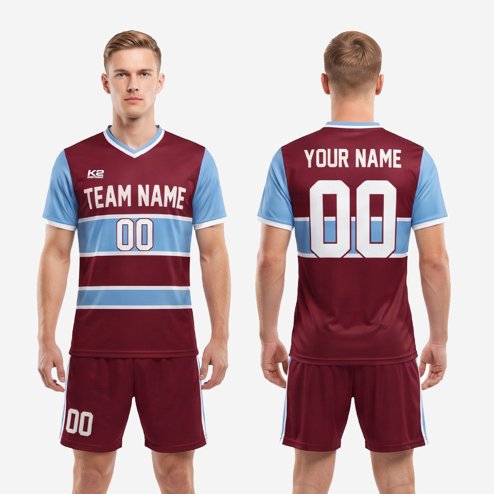 Custom Maroon Men's Soccer Team Uniforms - Jersey and Shorts Set
